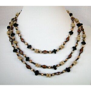 Beaded Multi-Strand Necklace With Brown & Beige Stones For Women
